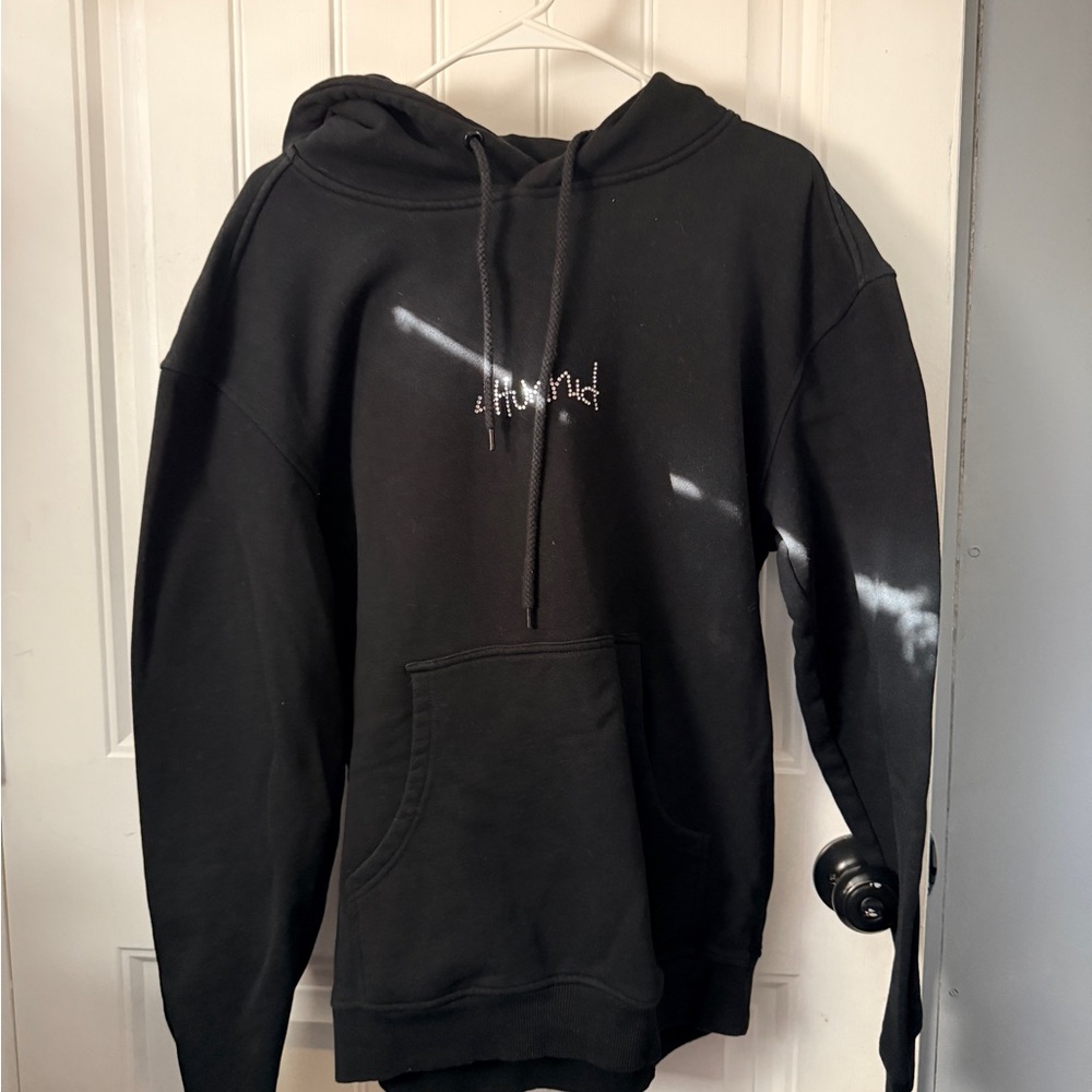 Black Men's Crewneck Hoodie with Embellished Script